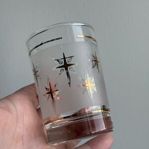Set of 5 Dominion 3.5" Drink Glasses Atomic Burst Space Age Starbursts Cups